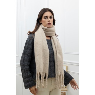 Echarpe unie grosses franges beige