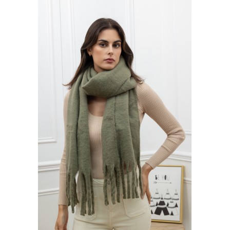 Echarpe unie grosses franges kaki