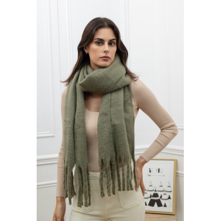 Echarpe unie grosses franges kaki