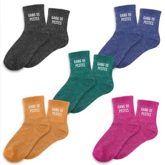 Chaussettes Paillettes "Fouteuse De Merde" – Modèle Argenté Humoristique, Parfait Pour Un Cadeau Décalé