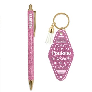 Duo Paillettes Porte Cles Motel Et Stylo Poulette