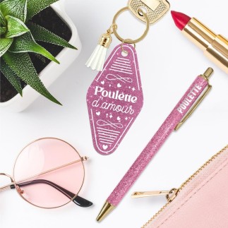 Duo Paillettes Porte Cles Motel Et Stylo Poulette