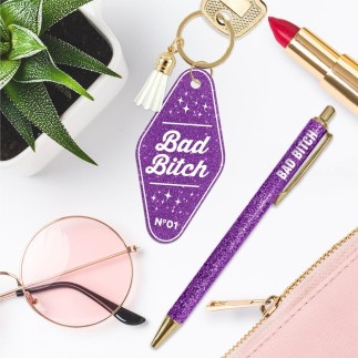Duo Paillettes Porte Cles Motel Et Stylo Bad Bitch
