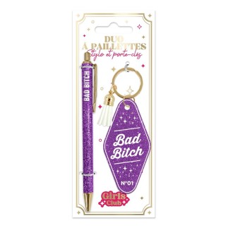 Duo Paillettes Porte Cles Motel Et Stylo Bad Bitch