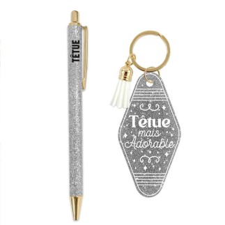 Duo Paillettes Porte Cles Motel Et Stylo Têtue