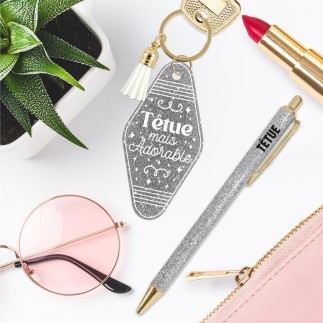 Duo Paillettes Porte Cles Motel Et Stylo Têtue