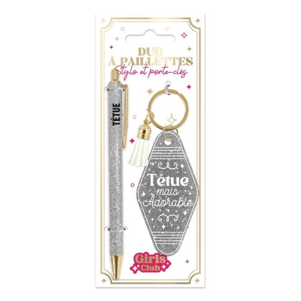 Duo Paillettes Porte Cles Motel Et Stylo Têtue