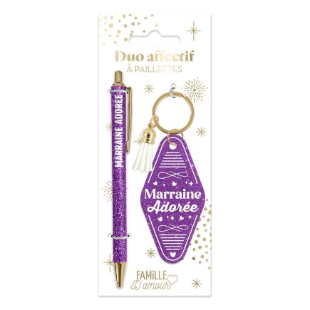 Duo Paillettes Porte Cles Motel Et Stylo Marraine Adoree