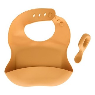 Set bavoir et cuillère Yum silicone ocre