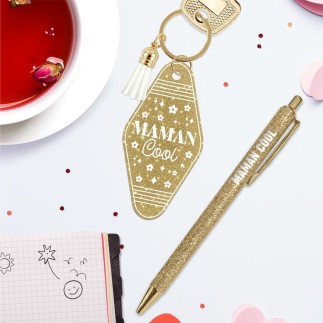 Duo Paillettes Porte Cles Motel Et Stylo Maman Cool