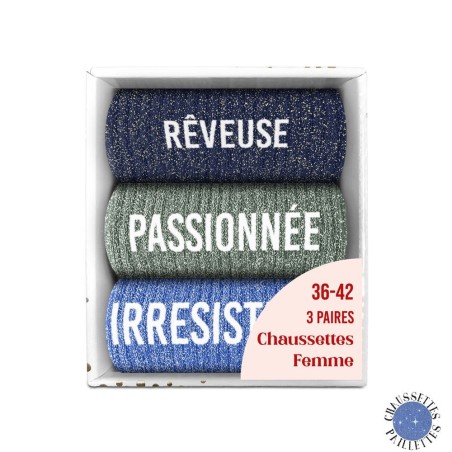 Coffret Trio Chaussettes Paillettes Reveuse
