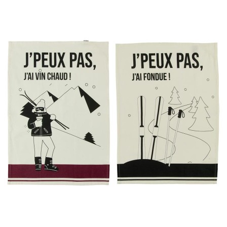 Set de 2 torchons skieurs noir ou bordeaux