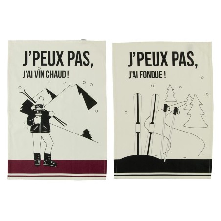 Set de 2 torchons skieurs noir ou bordeaux