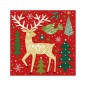 20 serviettes cerf sur fond rouge