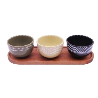 Set de 3 ramequins en grès taupe/jaune/noir