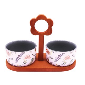 Set de 2 ramequins en grès motif feuillages