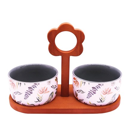 Set de 2 ramequins en grès motif feuillages