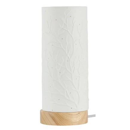 Lampe Ezia porcelaine blanche cylindrique arbre