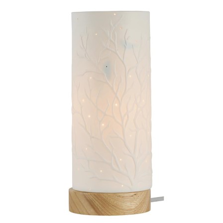Lampe Ezia porcelaine blanche cylindrique arbre