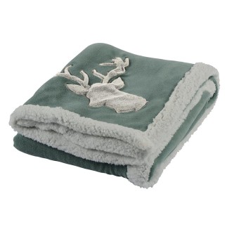 Plaid vert amande tête de cerf en fourrure