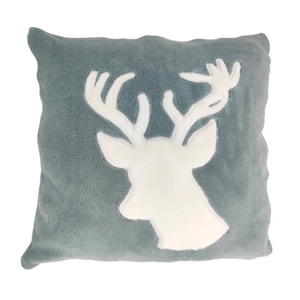 Coussin vert amande tête de cerf en fourrure
