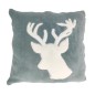 Coussin vert amande tête de cerf en fourrure