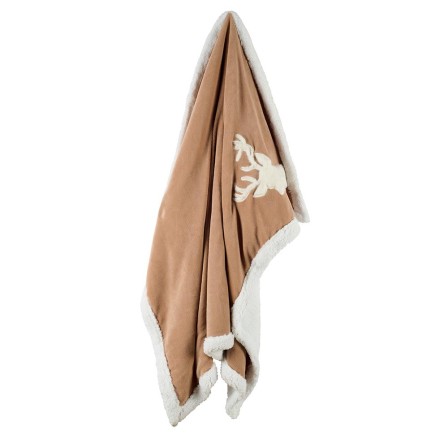 Plaid camel avec tête de cerf en fourrure blanche