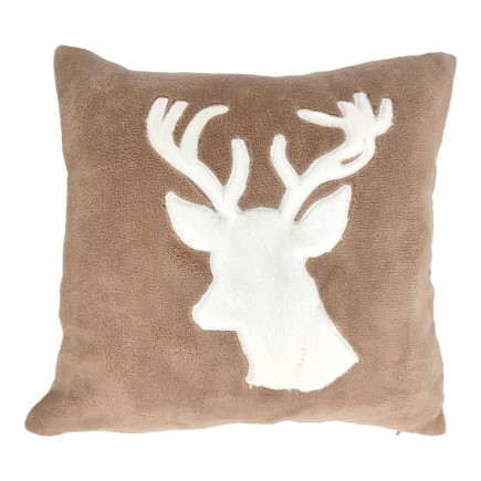 Coussin camel avec tête de cerf en fourrure