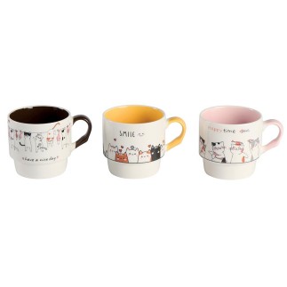 Set de 3 mugs motifs chats et poissons