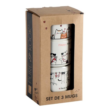 Set de 3 mugs motifs chats et poissons
