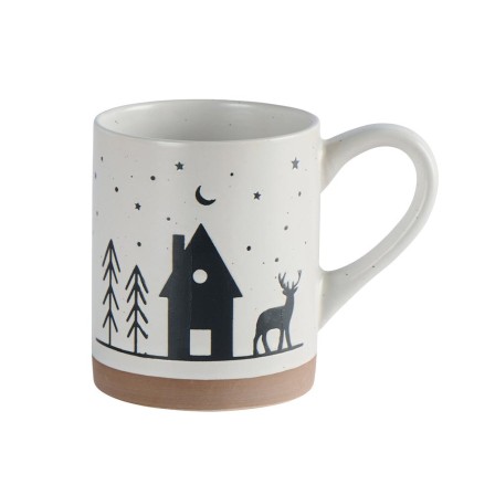 Mug bicolore chocolat designs chalets et sapins