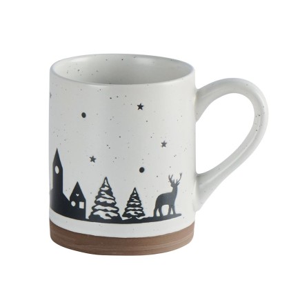 Mug bicolore chocolat chalets, cerf et sapins
