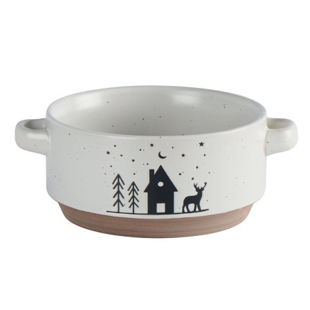 Mug bicolore chocolat chalets, cerf et sapins