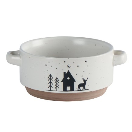 Mug bicolore chocolat chalets, cerf et sapins