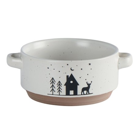 Mug bicolore chocolat chalets, cerf et sapins
