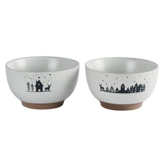 Set de 2 bols bicolores chocolat chalets, sapins et cerf