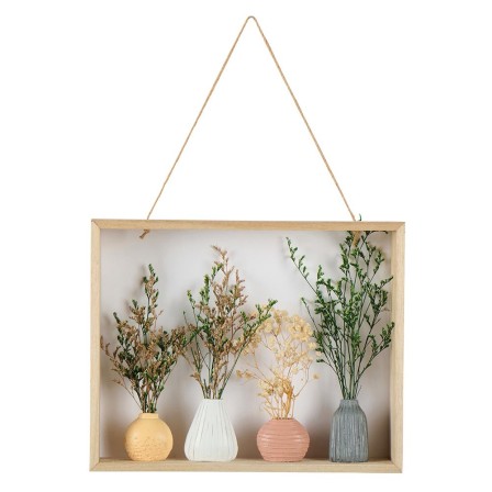 Cadre murale en bois avec 4 mini pots de fleur