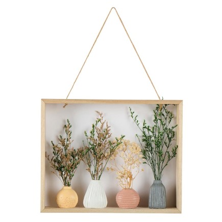 Cadre murale en bois avec 4 mini pots de fleur