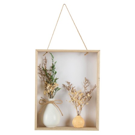 Cadre murale en bois naturel avec 2 mini pots de fleur