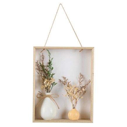 Cadre murale en bois naturel avec 2 mini pots de fleur