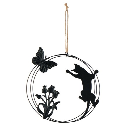 Plaque murale ronde avec décor chat