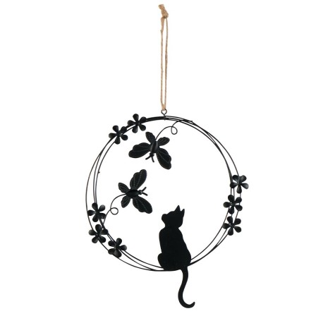 Plaque murale ronde avec décor chat papillons