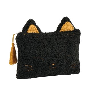Pochette bouclette noire tête de chat