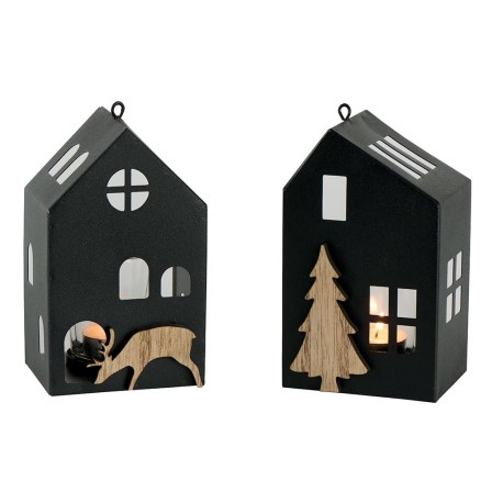Lanterne forme maisonnette cerf/sapin