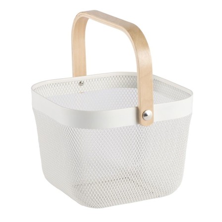 Panier grillagé carré en métal blanc