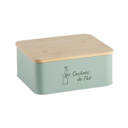 Boîte à thé rectangulaire 6 compartiments métal vert