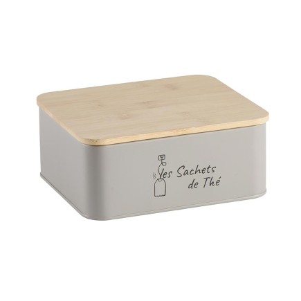 Boîte à thé rectangulaire 6 compartiments métal gris