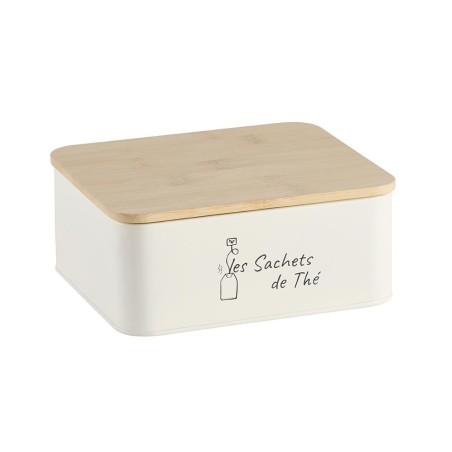 Boîte à thé rectangulaire 6 compartiments métal blanc