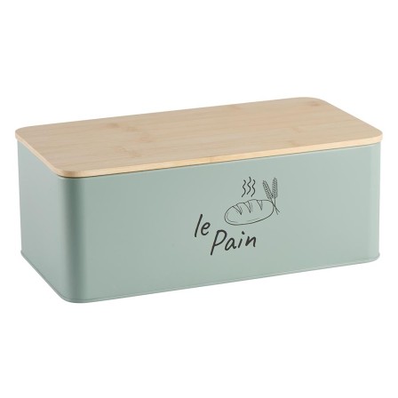 Boîte à pain « Le Pain » en métal vert amande