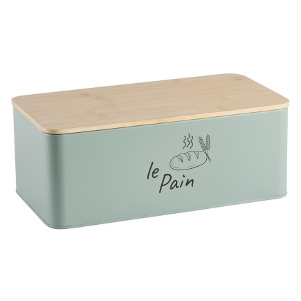 Boîte à pain « Le Pain » en métal vert amande